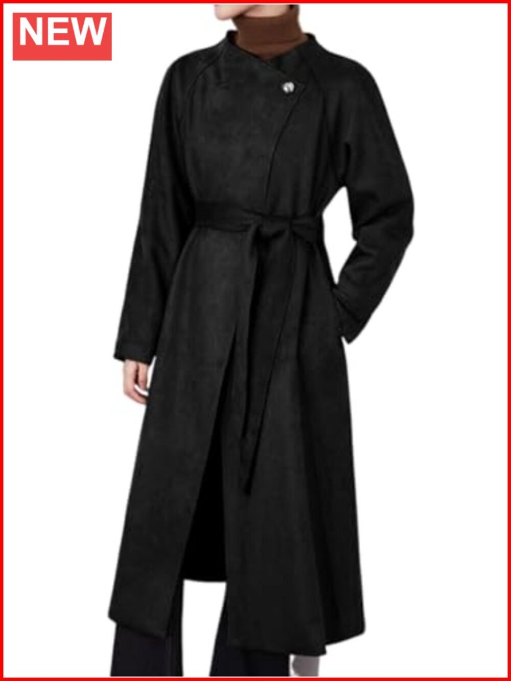 Womens Faux Suede Long Trench Coat Open Front Leather Trench Overcoat with Belt
